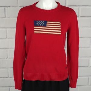 LRL women’s large embroidered red flag sweater